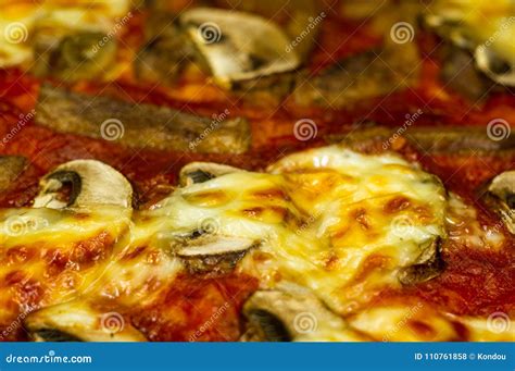 Pizza with Cheese, Mushrooms and Meat Stock Photo - Image of background, crust: 110761858