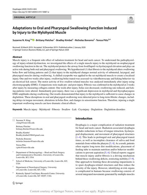 Adaptations to Oral and Pharyngeal Swallowing Function Induced by Injury to the Mylohyoid Muscle ...