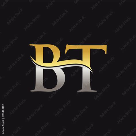 Initial Gold And Silver letter BT Logo Design with black Background. BT Logo Design. Stock ...