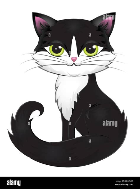 Cute black cat with green eyes isolated on white Stock Vector Image & Art - Alamy