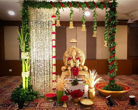 Ganesh decor | Flower decoration for ganpati, Ganpati decoration design, Ganpati decoration at home