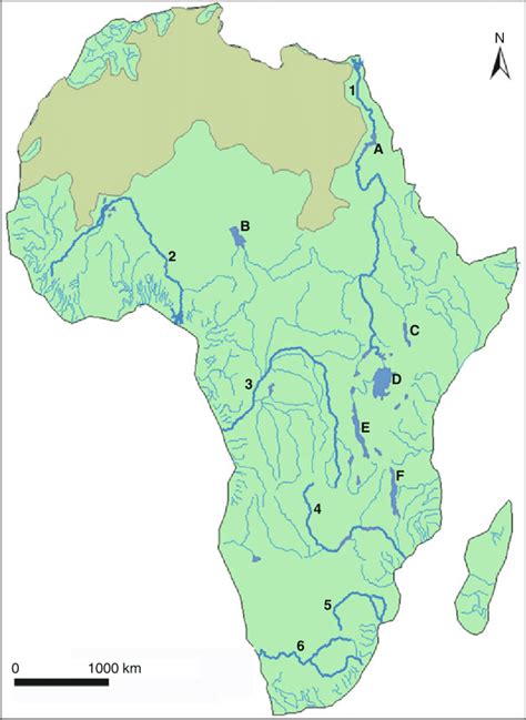 Map of the African continent showing major freshwater bodies (rivers... | Download Scientific ...