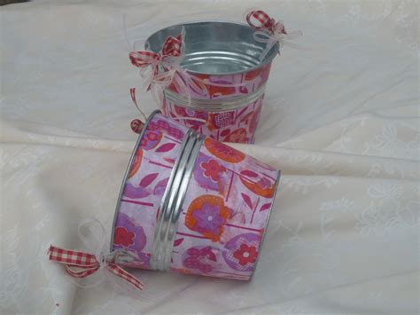 Tin buckets decorated with napkins using decoupage. | Crafts, Diy ...