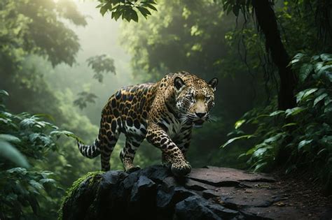 Premium AI Image | a beautiful and endangered American jaguar in its natural habitat