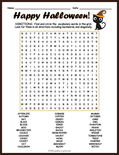 Halloween Word Search