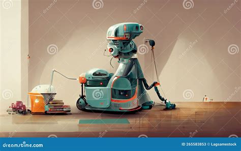 Housekeeper Robot Does the Housework by Cleaning the Wooden Floor ...