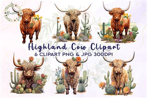 Highland Cow Watercolor Clipart Graphic by Nastine · Creative Fabrica