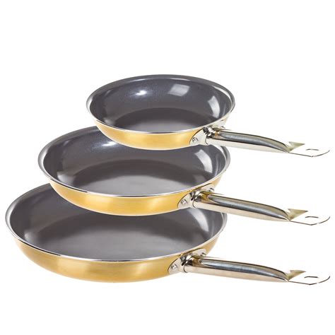 Healthy Non Stick Gold Ceramic 3 pcs. Induction Bottom Frying Pan Skillet Set - Walmart.com