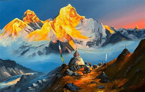 Mount Everest Sunrise View Nepal Original Painting - Etsy