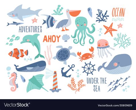 Sea background - cute and ocean animals Royalty Free Vector