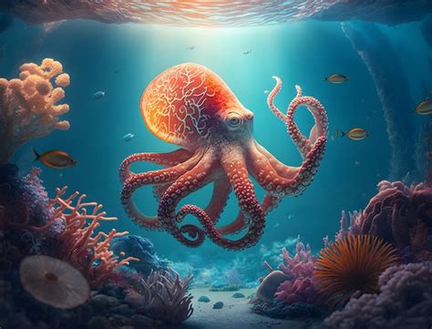 Premium Photo | Octopus in Colorful Coral Reef Habitat