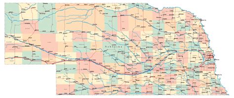 Large administrative map of Nebraska state with roads, highways and major cities | Vidiani.com ...