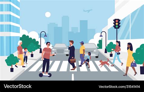 People crossing road cartoon Royalty Free Vector Image