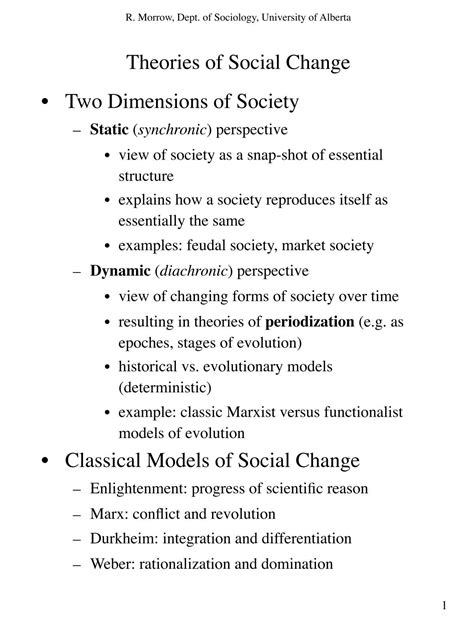 Theories of Social Change • Two Dimensions of Society • Classical ...