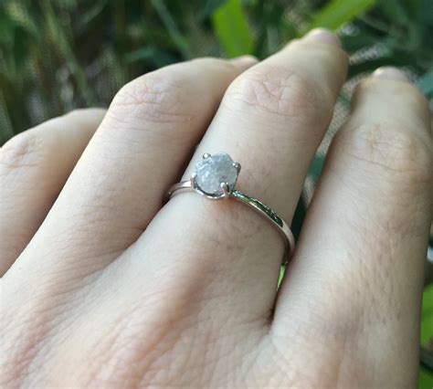 Raw Uncut Diamond Rough Engagement Ring-Dainty Gray Diamond Rustic Ring- Rough Diamond White ...