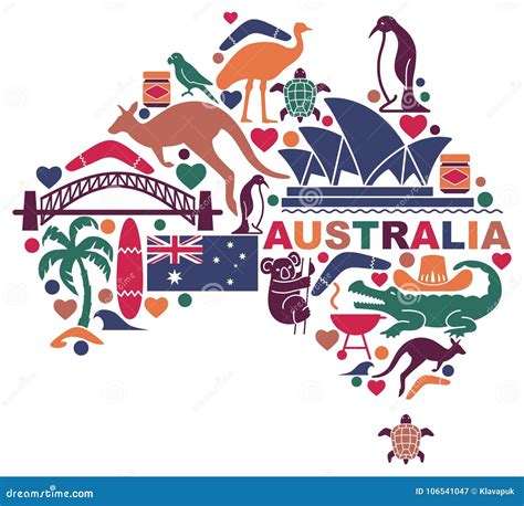 Australian Icons in the Form of a Map Stock Vector - Illustration of elements, silhouette: 106541047