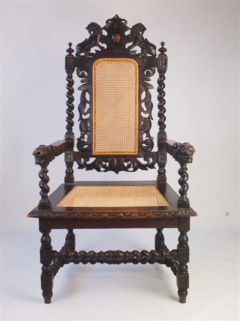 Large Antique Victorian Gothic Revival Throne Chair