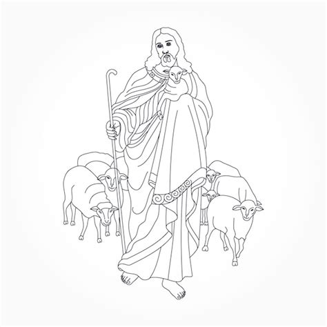 Premium Vector | Jesus Christ Holding Lamb Line Art