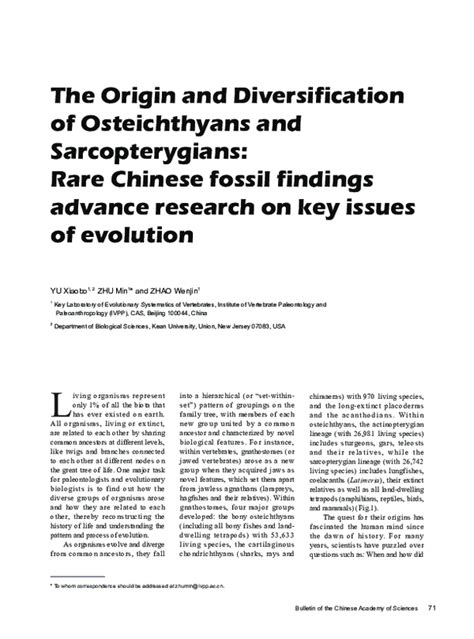 (PDF) The origin and diversification of osteichthyans and sarcopterygians: rare Chinese fossil ...