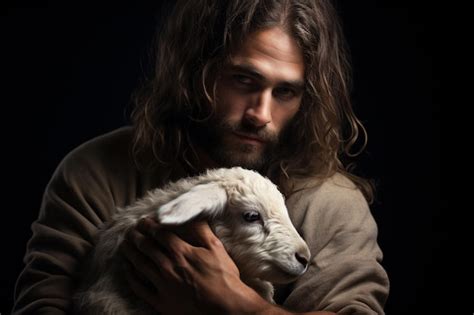 Premium AI Image | Jesus holding a lamb