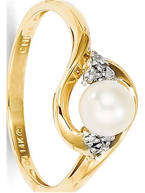 14k Yellow Gold Diamond & FW Cultured Pearl Ring - Walmart.com