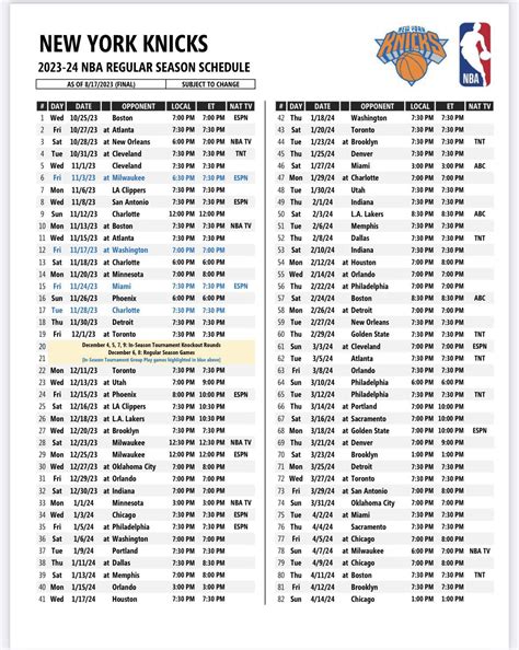 The Full 2023-2024 New York Knicks NBA Regular Season Schedule : r/NYKnicks