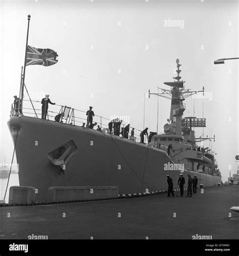 The British frigate HMS Andromeda (F 57, 1968) from the Leander Class visiting the port of Den ...