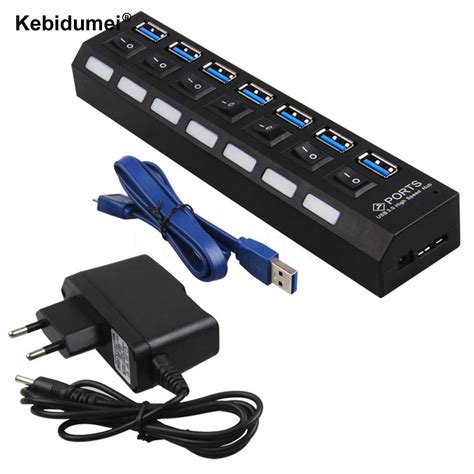 7 Ports USB 3.0 Hub Splitter High Speed USB Hub splitter adapter + Switch + USB 3.0 cable Power ...