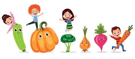 Funny Cartoon Characters. Cute Vegetables and kids Vector Set 20629558 Vector Art at Vecteezy