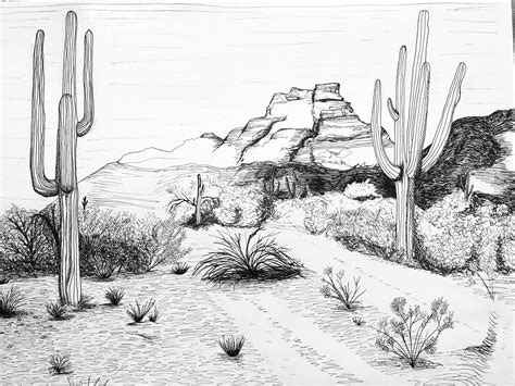 Desert landscape in pen & ink : r/drawing