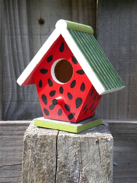 Small Decorative Handpainted Bird House Summer Watermelon