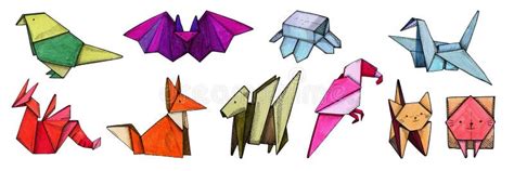 Origami Colorful Paper Animals Drawn Stock Photo - Image of sign, polygon: 302584130