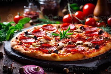 meal italian food cheese background space pizza fast copy food black tomato salami. Generative ...