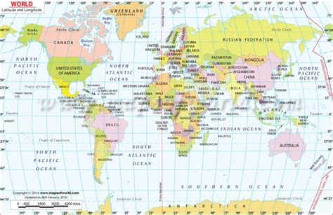 World Map with Latitude and Longitude