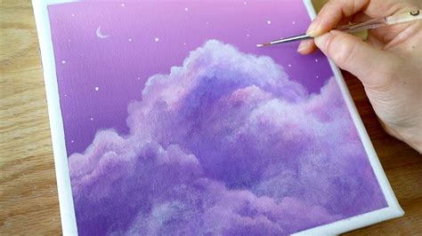 How to Purple Cloud Painting ☁️ | Acrylic Cloud Painting tutorial for ...