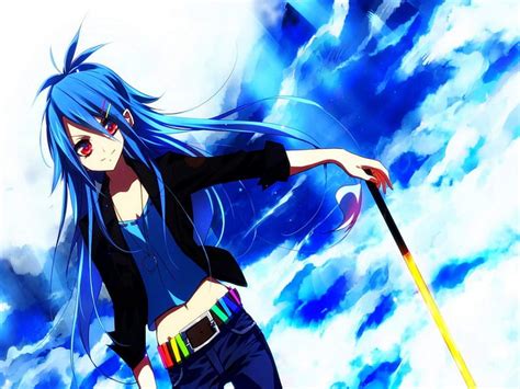 Blue Hair Anime Girl Sword