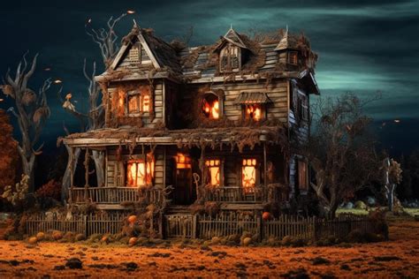 Haunted house on halloween celebration concept. Spooky house halloween background with deserted ...