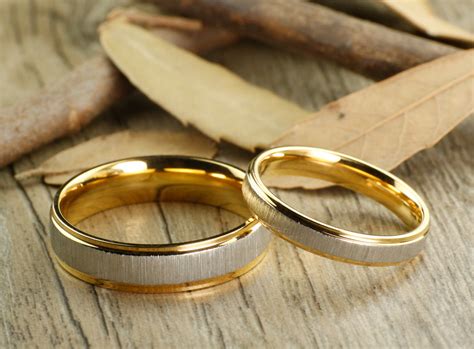 Handmade His and Her 18k Gold Wedding Titanium Rings Set