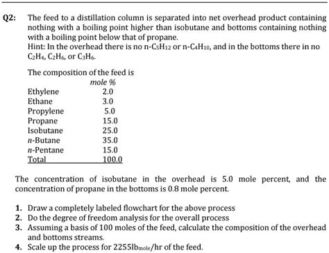 SOLVED: Answer to question 2 and 4 Q2: The feed to a distillation ...