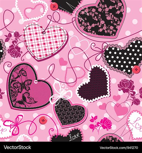 Pink and black hearts - seamless pattern Vector Image