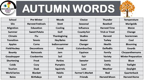 List of Beautiful Autumn Words - Vocabulary Point