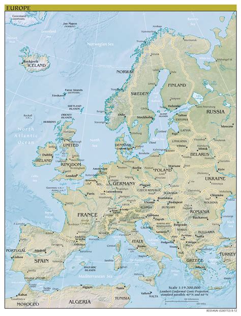 Large scale political map of Europe with relief, capitals and major cities - 2012 | Europe ...