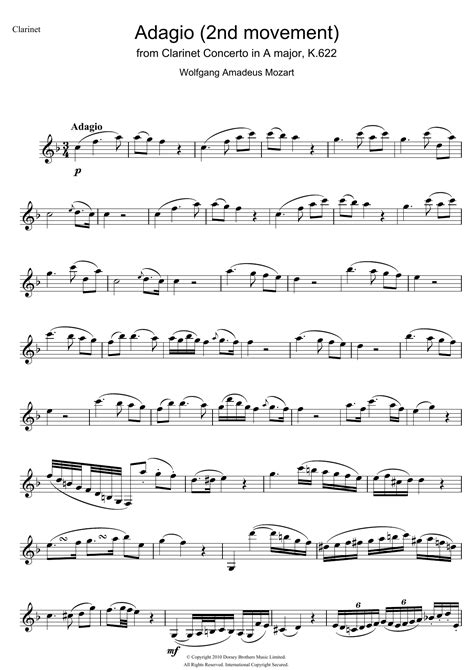 Slow Movement Theme (from Clarinet Concerto K622) by Wolfgang Amadeus Mozart Sheet Music for ...