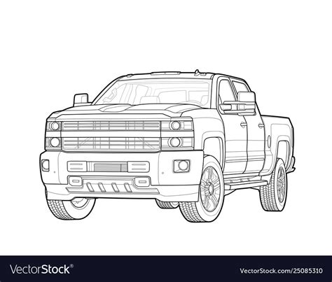 Pickup truck draw isolated on white Royalty Free Vector