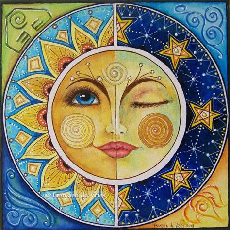 Print 20x20CM or 30x30CM from the orginal painting: SUN-Moon | Sun and moon drawings, Sun art ...