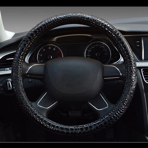 Luxury crocodile grain leather car steering wheel cover universal sport ...