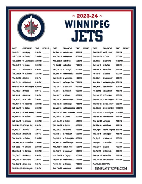 Printable 2023-2024 Winnipeg Jets Schedule