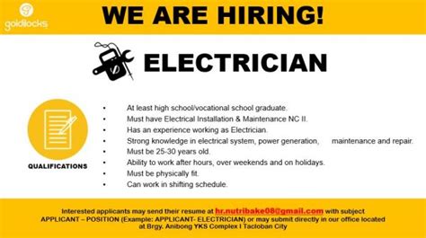 Electrician - Jobzeee Job Hiring Philippines