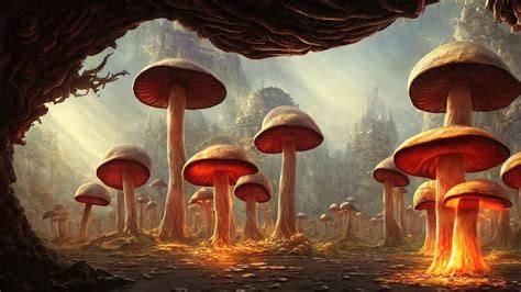 Premium Photo | Fabulous big mushrooms in a magical forest fantasy mushrooms illustration for ...