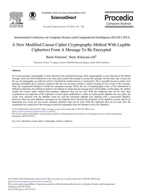 (PDF) A New Modified Caesar Cipher Cryptography Method with ...